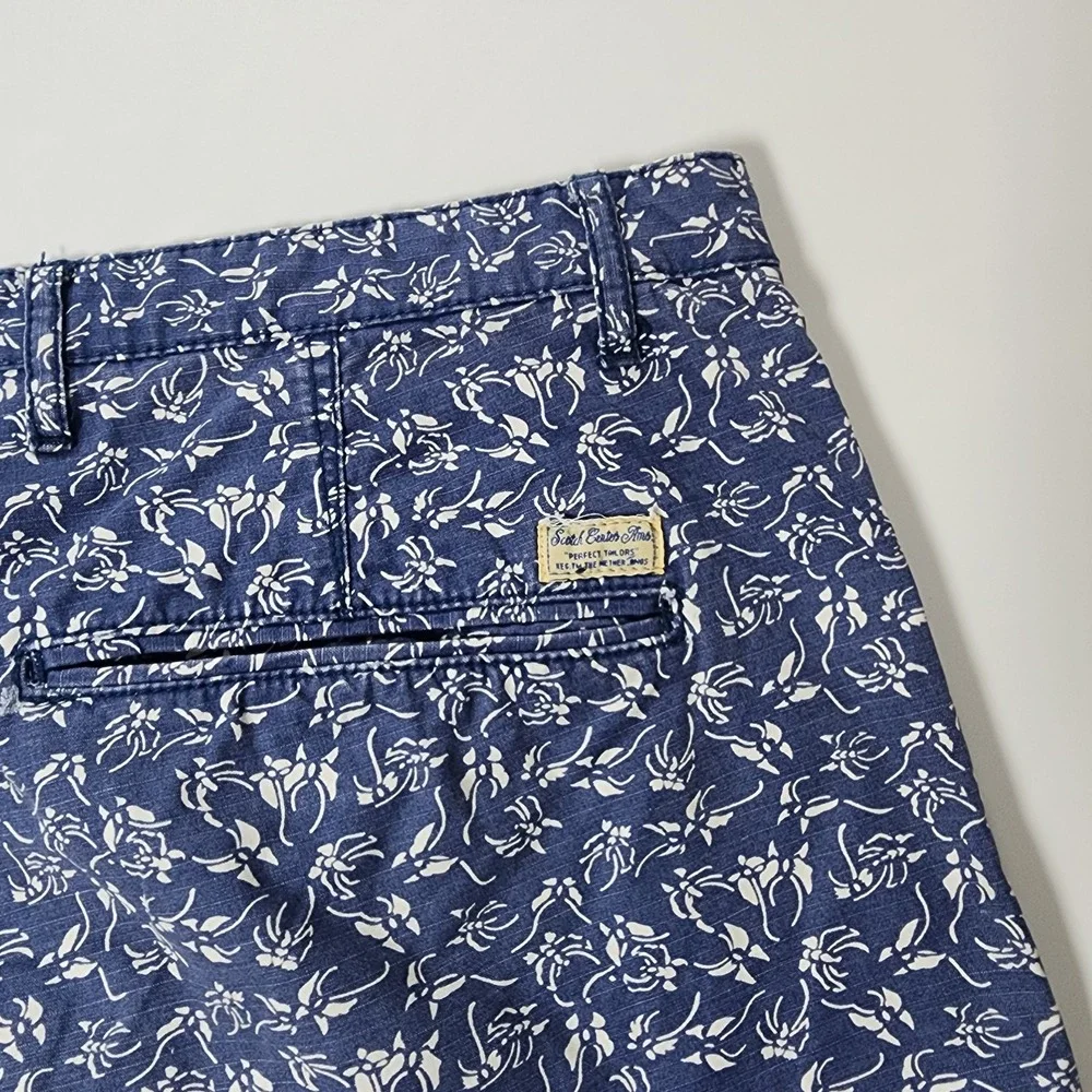Scotch & Soda Shorts Mens 36 Brown Blue Orange Floral All Over Print Bermuda